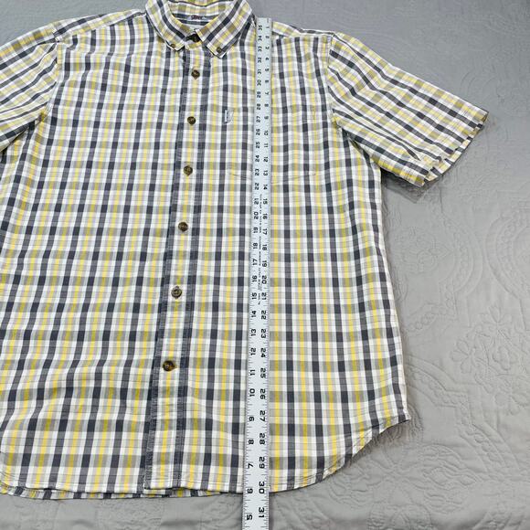 Carhartt Button Shirt Mens Large Check Yellow Black Short Sleeve Cotton Workwear - Picture 5 of 6